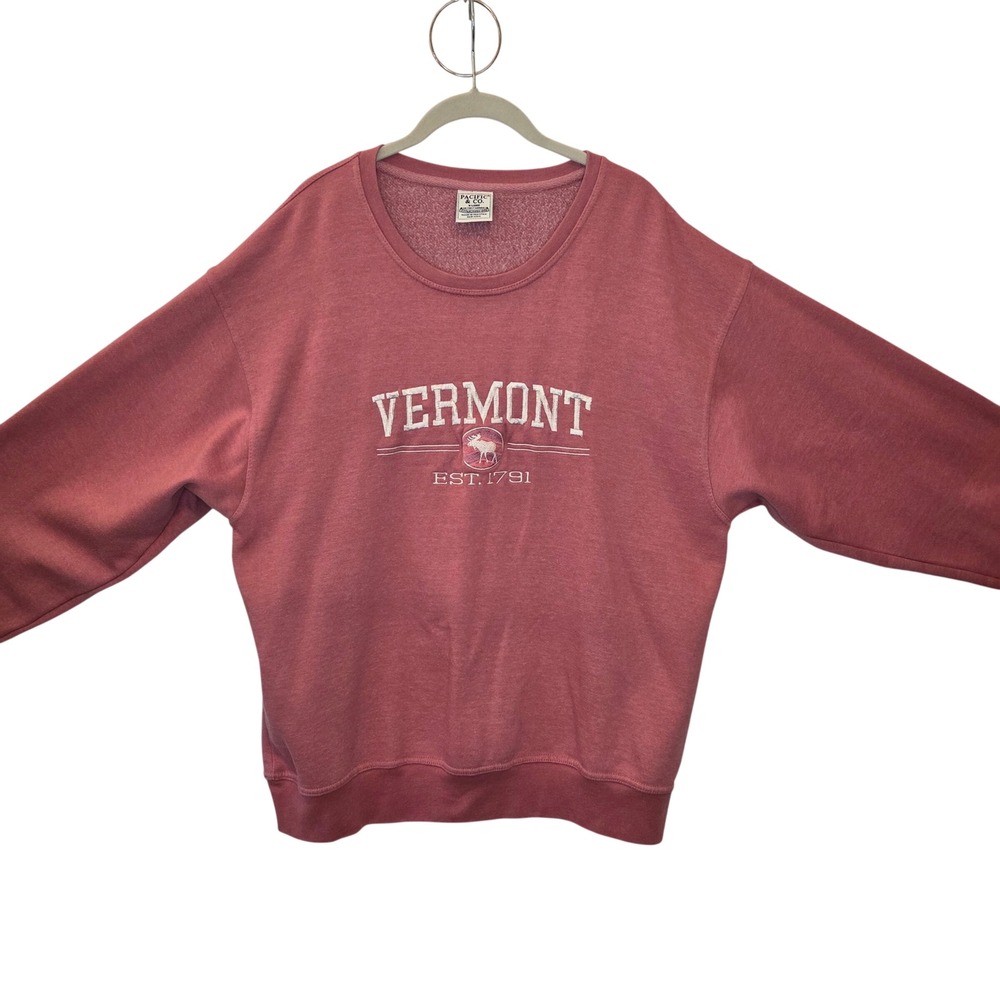 Pacific & Co Vermont Sweatshirt XL Faded Red Embroidered Moose Crewneck Relaxed